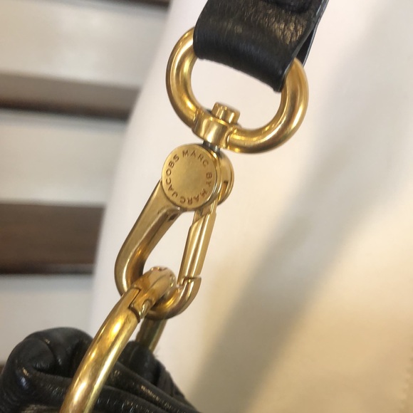 MARC JACOBS Black Tumbled Leather Top Handle Crossbody Women’s Workwear Satchel - Picture 10 of 17